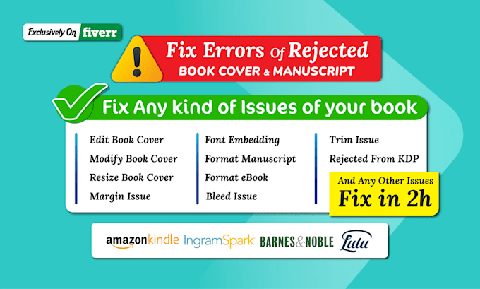 fix rejected book cover or interior, resize, edit, fix margin, bleed, any errors