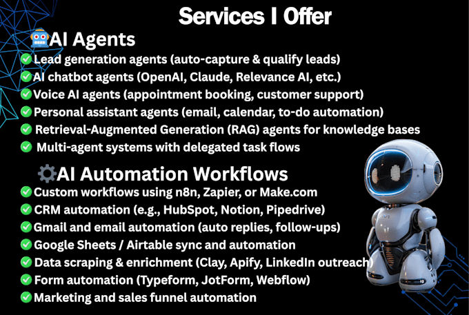 build ai agents, ai automations, automate optimize workflow by n8n, make, zapier