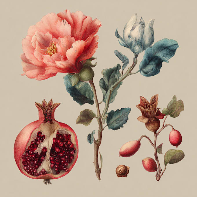 draw an animal and botanical illustration