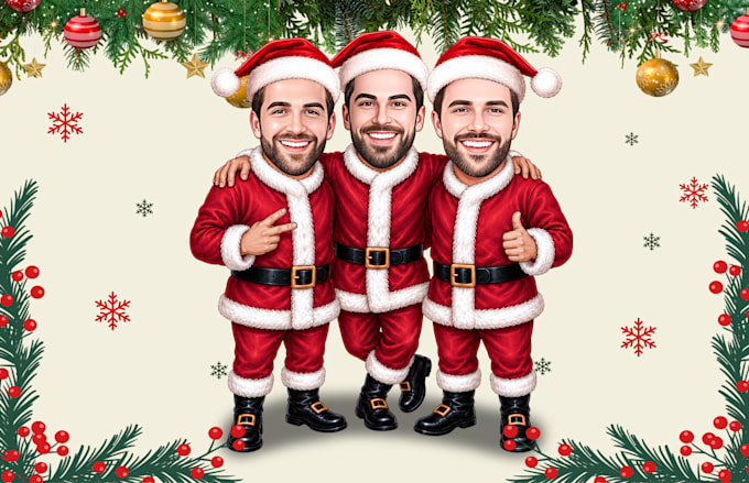 draw a christmas caricature and holiday cartoon for friends