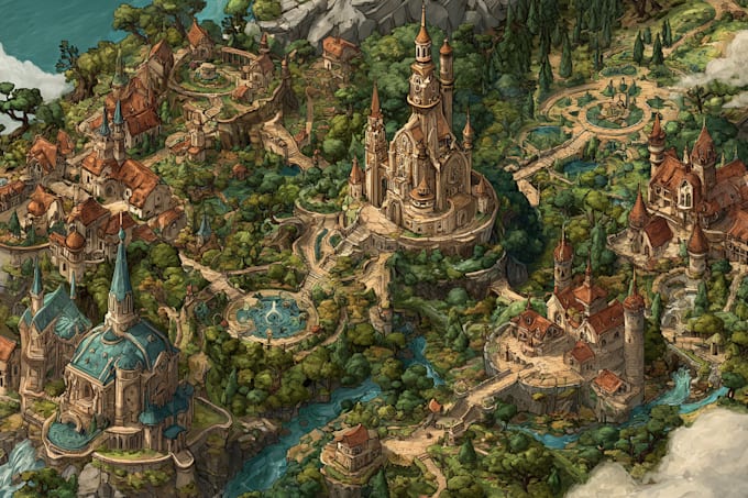 make fantasy map illustration for dnd, novels