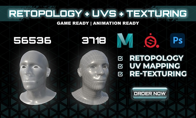 retopologies, retexture or uv unwrap 3d model