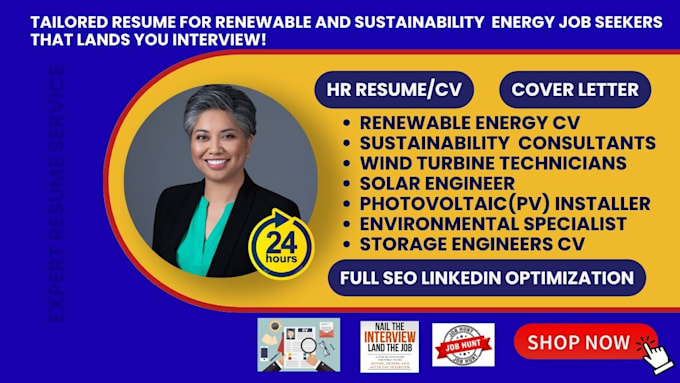write renewable sustainability energy resume, solar, wind, green energy jobs, cv