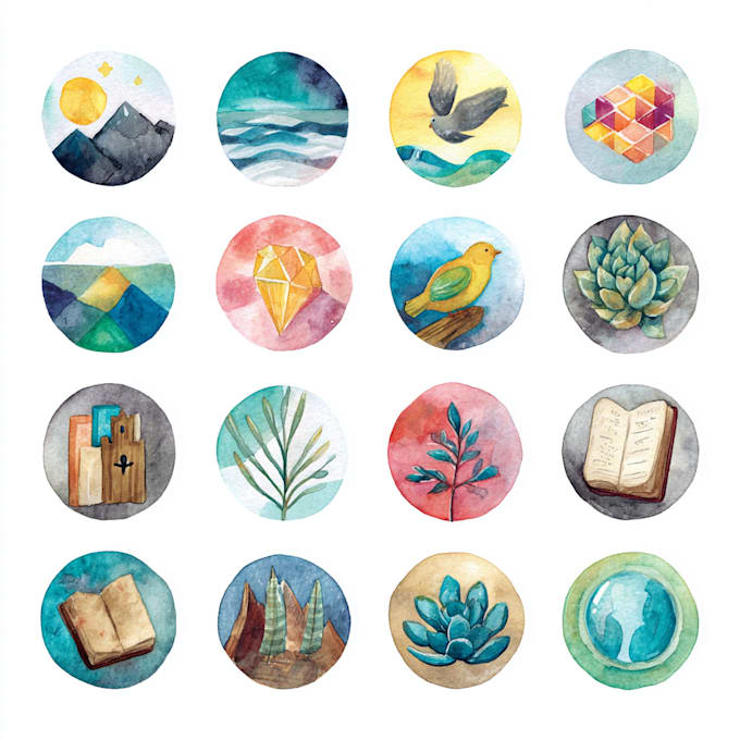 draw illustrated watercolour icons