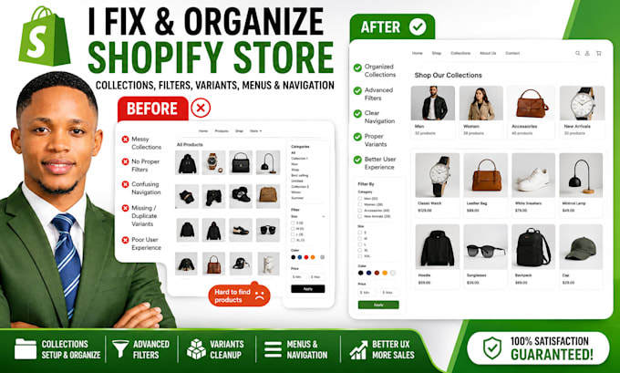 fix shopify collections, filters, variants, menus and navigation