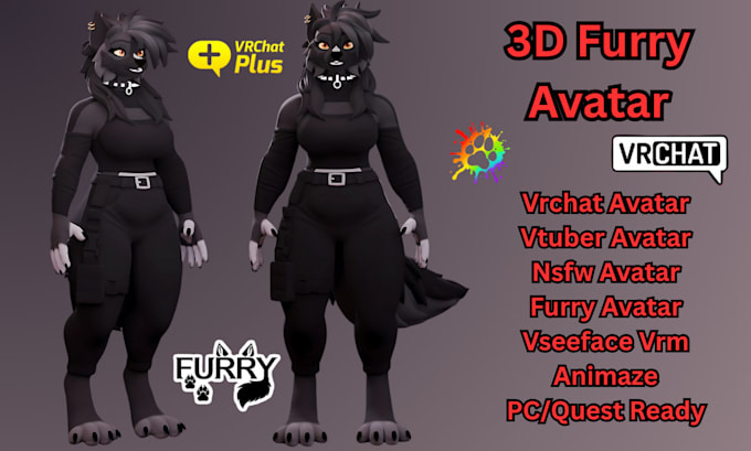 model realistic furry vtuber avatar, 3d nsfw vrchat model, fursona vseeface vrm