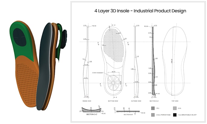 design multilayer orthopedic insole for cnc or pu molding