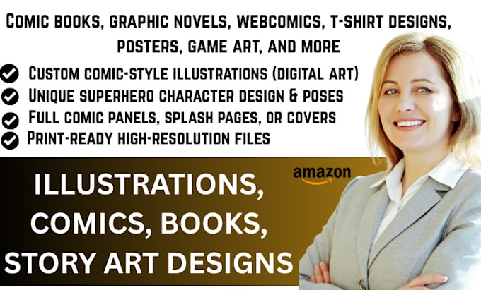 create custom comic book illustrations designs  superhero story art work amazon