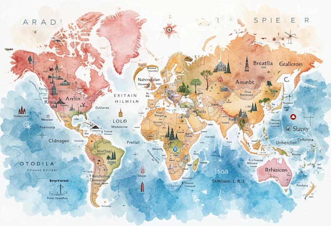 create a custom watercolor wedding map illustration