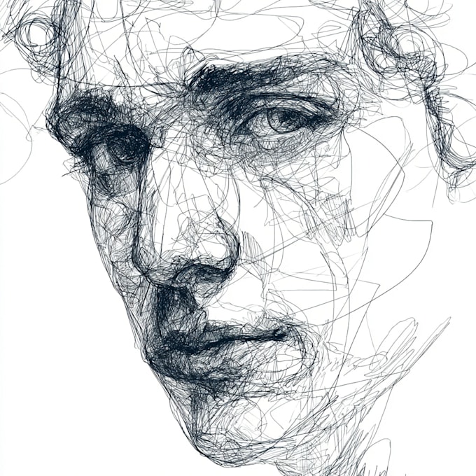 do scribble art, abstract line portrait