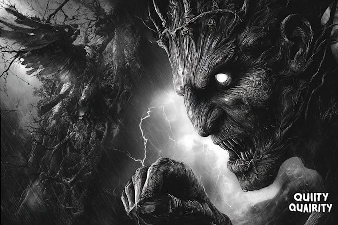 draw black and white ink and pencil illustration