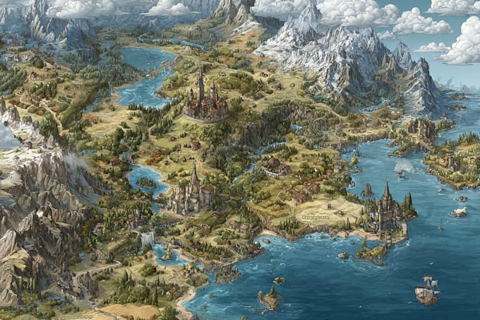 draw custom fantasy map illustration for game book, campaign