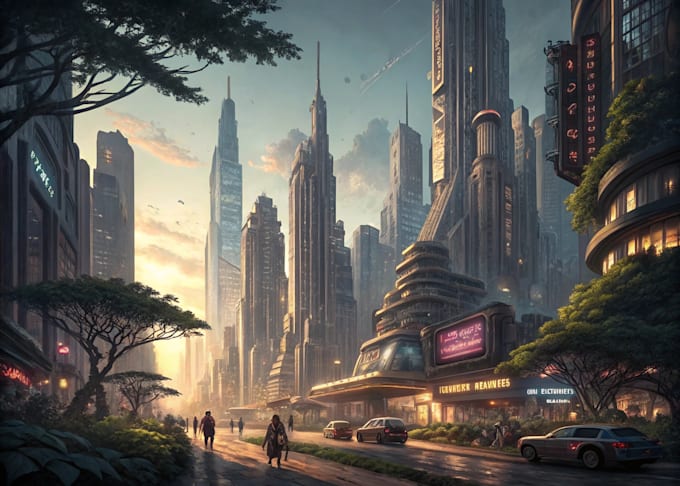 Illustrate immersive sci fi and cityscape art by Birilleerqa | Fiverr