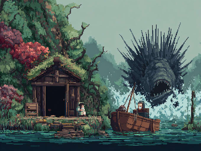 draw pixel art scene and background for your game