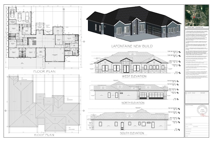 draw architectural floor plans, elevations, section, roof, site plan in autocad