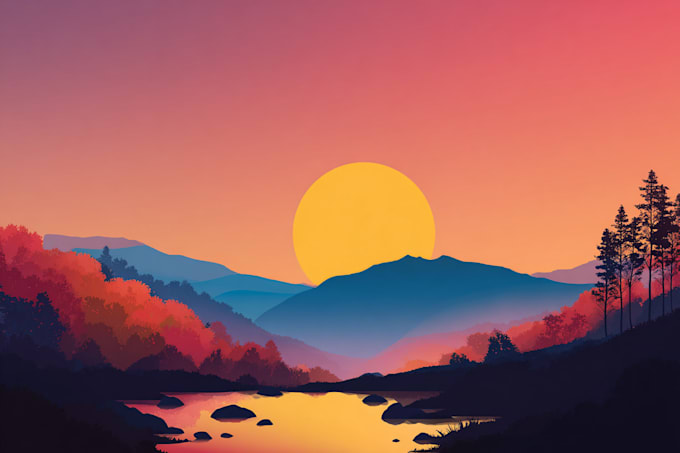 draw landscape nature minimalist poster vector