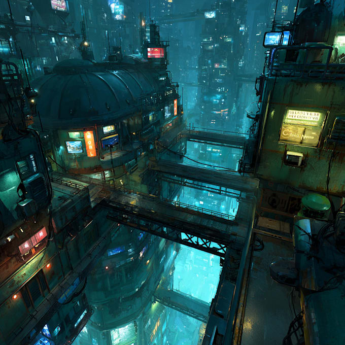 Draw concept art cyberpunk sci fi, futuristic city my style by Kheawwer ...
