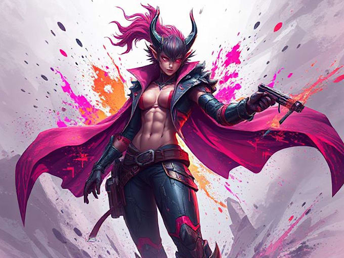 design cyberpunk and fantasy character splash art