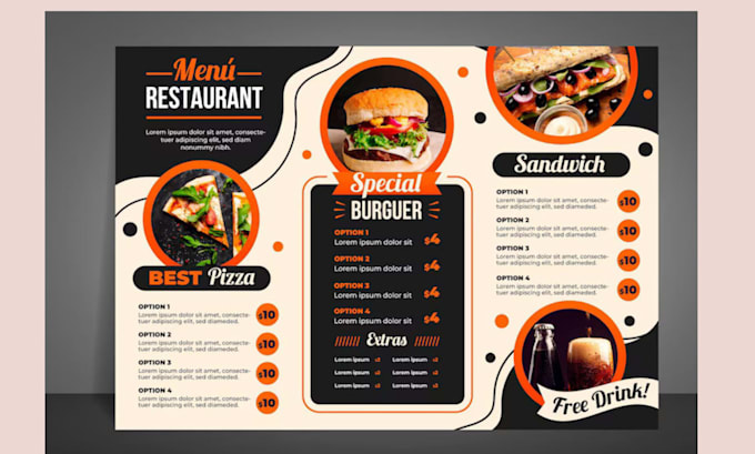 design modern menu digital menu bifold trifold brochure food restaurant menu