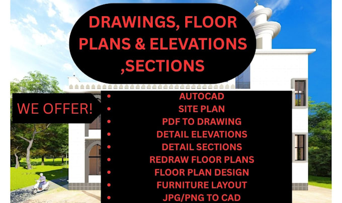 draw autocad 2d drawings,floor plans and elevations, sections