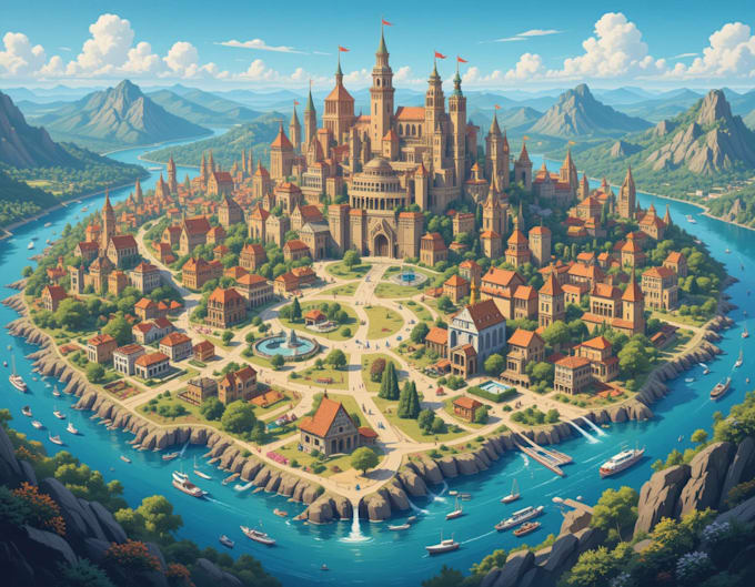 create city, event, tourist, and fantasy map illustration