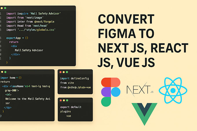 convert figma to next js, figma to react js, figma to vue js