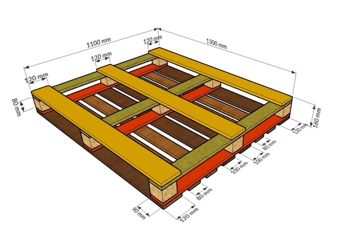 create wooden pallet technical design 3d for any industry