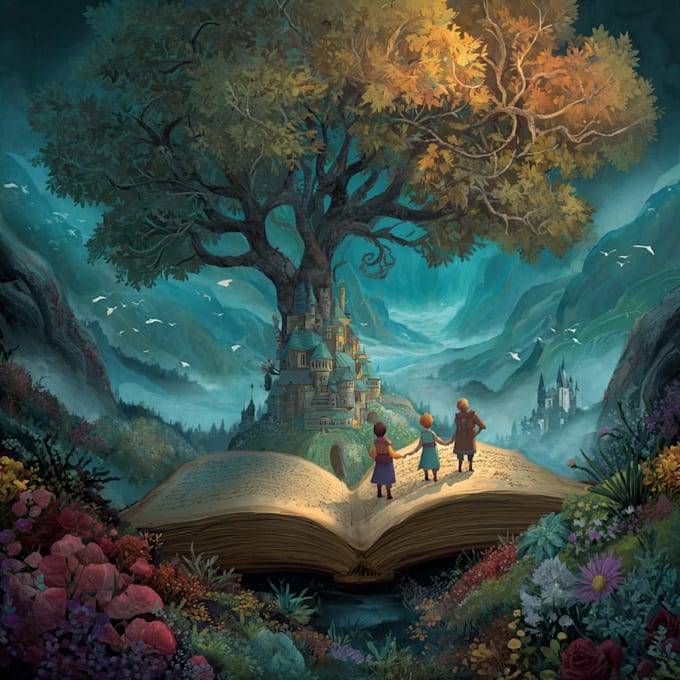 create illustrated fairytale book cover