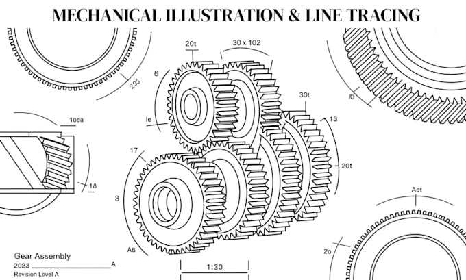 do mechanical drawing line tracing and mechanical illustration line drawing