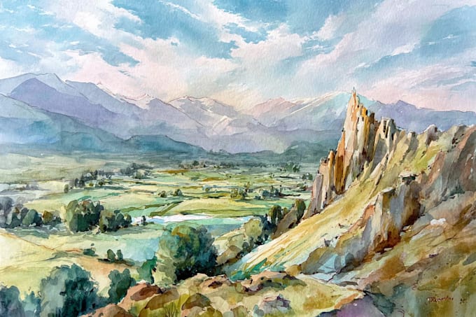 draw a watercolor landscape illustration