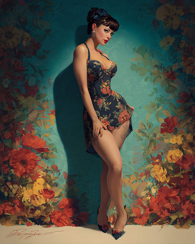 draw your pin up girl in a retro style or model pinup