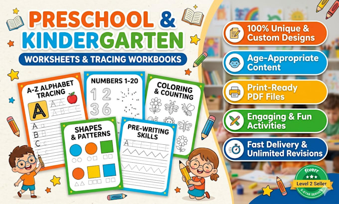 design preschool worksheets, kindergarten activities and tracing workbooks