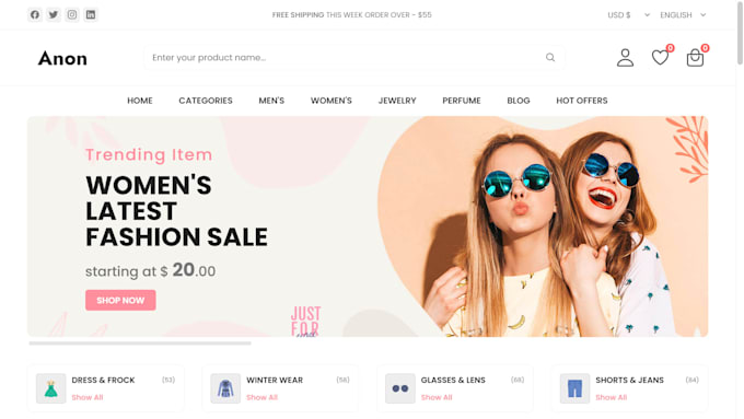 build a stunning website with HTML CSS js or react
