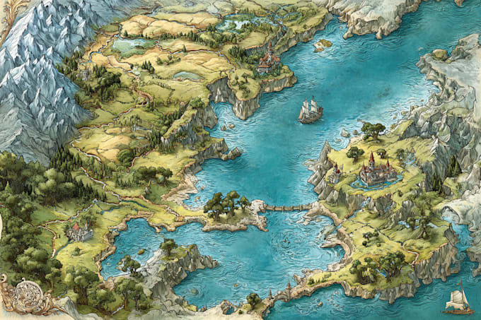 make fantasy map illustration for dnd, novels