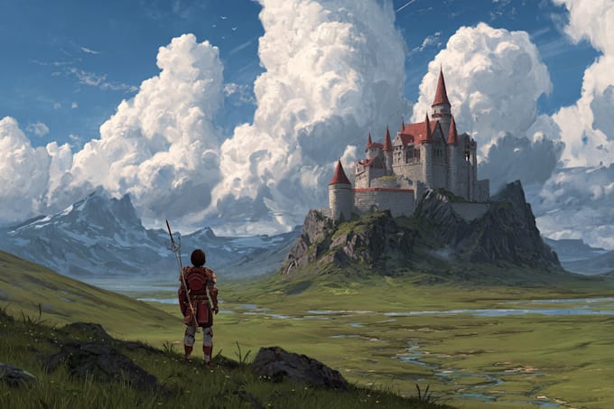 create a fantasy landscape, background illustration