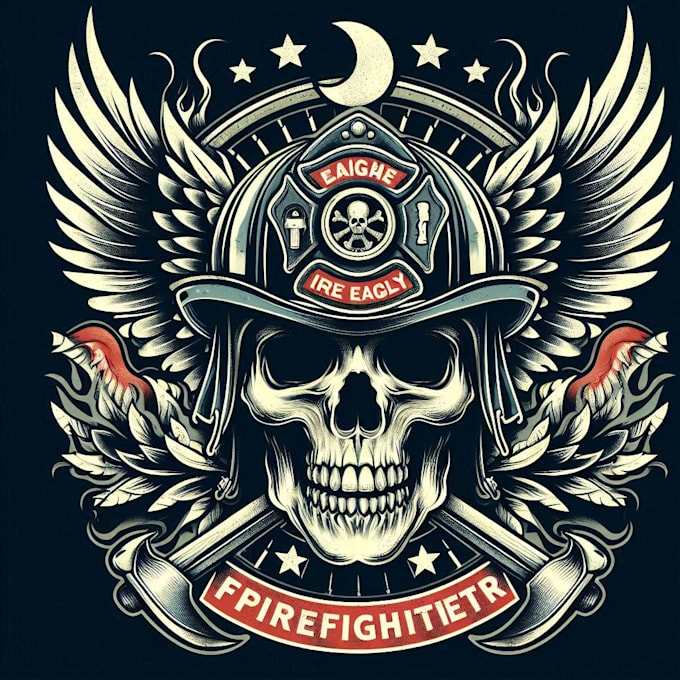 Design high quality vintage skull eagle firefighter logo with t shirt ...