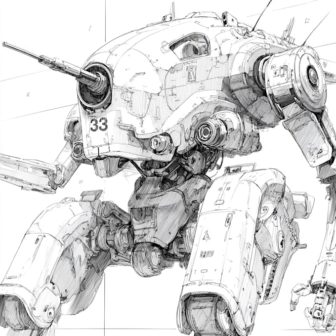 custom futuristic mecha robot character illustration art