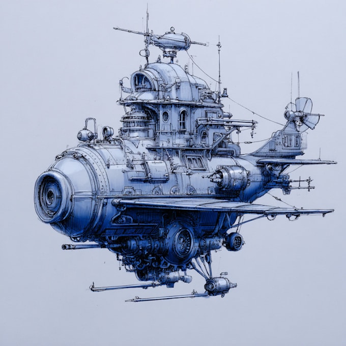 draw spaceship concept art or starship or sci fi vehicle