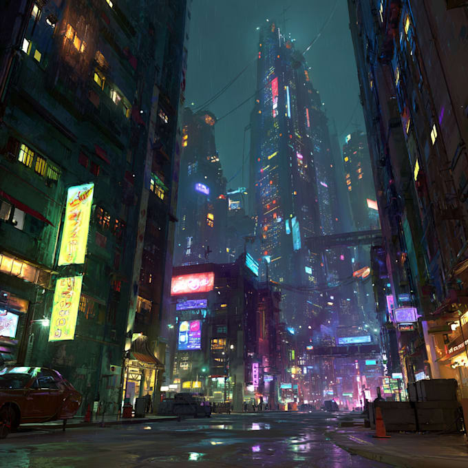 do cyberpunk futuristic city art