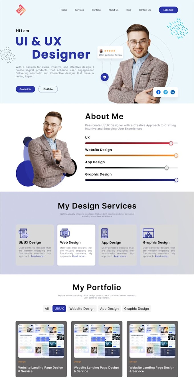create a simple responsive HTML CSS react portfolio desgin