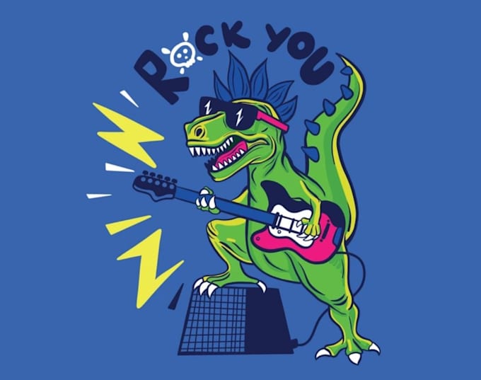 create vintage summer guitar dinosaur logo