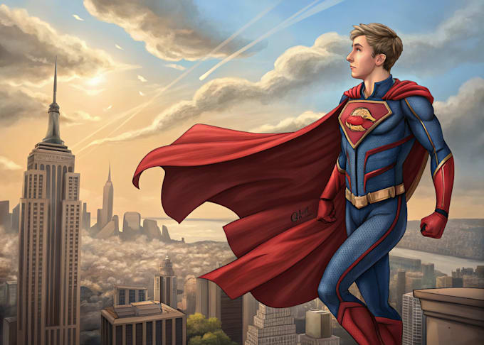 create superhero character logo and friendship portrait