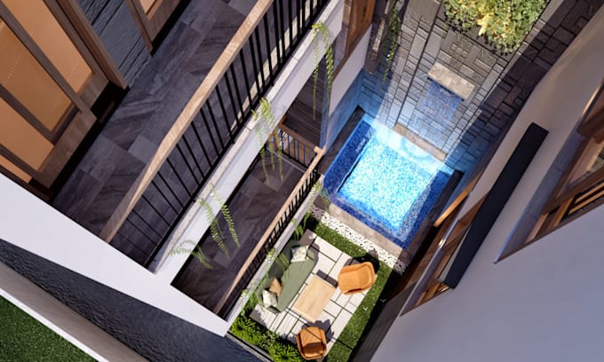 revit 3d terraced villa, pavement garden,duplex home cgi facede,render, interior