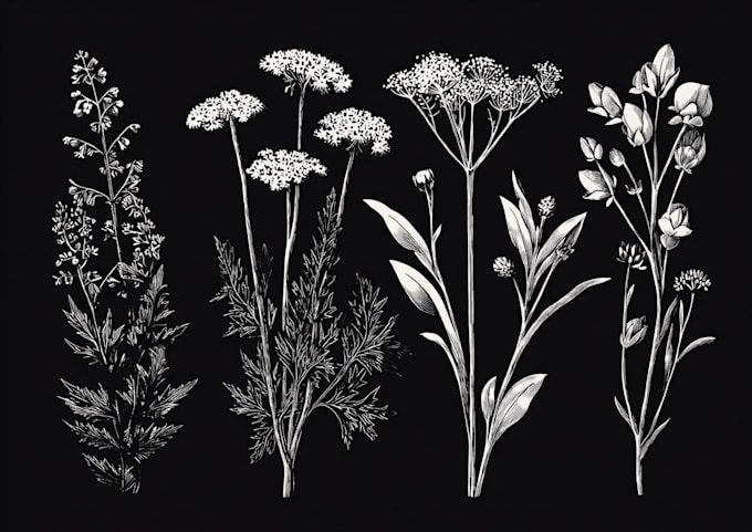 illustrate botanical and linocut vector art