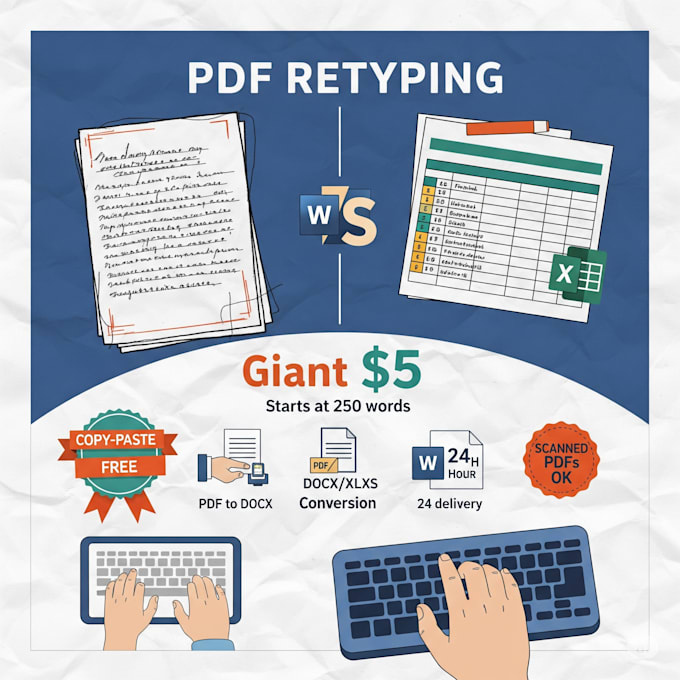 hand type your PDF to word excel accurate , formatting