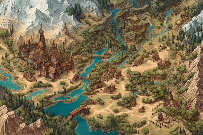 do fantasy map building line art location map