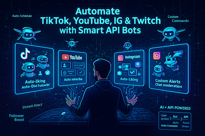 design custom tiktok, youtube, instagram, twitch bots with API automation tools