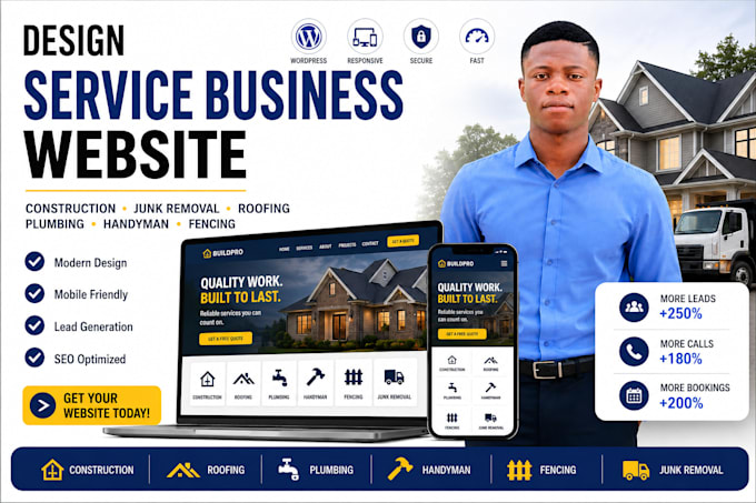 design construction junk removal roofing plumbing handyman fencing website