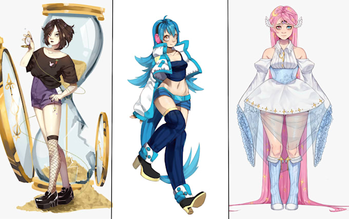 design a character reference sheet for your rpg character, anime oc, vtuber etc