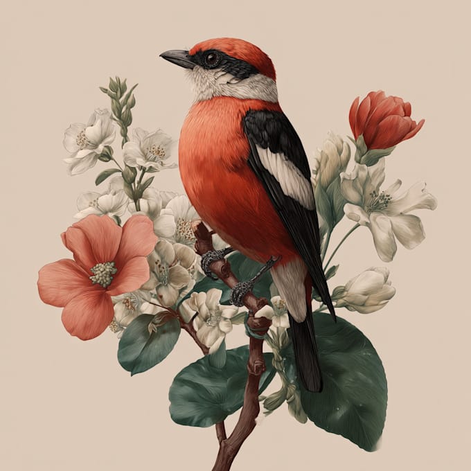 illustrate botanical and animal linocut vector illustration